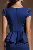Robe de travail moulante 2 pièces à volants bleu foncé