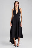 A Line Halter Robe longue sans manches cravate noire