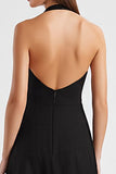 A Line Halter Robe longue sans manches cravate noire