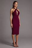 Robe formelle midi bordeaux fourreau Criss à col croisé découpé