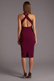 Robe formelle midi bordeaux fourreau Criss à col croisé découpé
