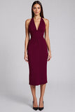 Robe formelle midi dos nu fourreau bordeaux avec fente