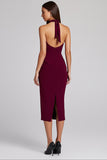 Robe formelle midi dos nu fourreau bordeaux avec fente
