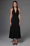 A Line Halter Robe longue formelle noire sans manches