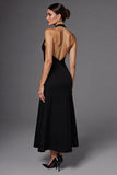 A Line Halter Robe longue formelle noire sans manches
