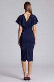 Robe formelle midi marine à manches courtes fourreau