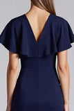 Robe formelle midi marine à manches courtes fourreau