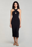 Robe longue formelle noire coupe-nu fourreau