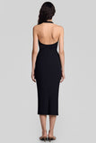 Robe longue formelle noire coupe-nu fourreau