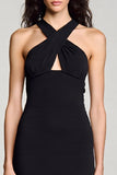 Robe longue formelle noire coupe-nu fourreau