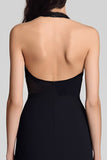Robe longue formelle noire coupe-nu fourreau