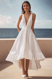 Ivoire Deep V-Neck Une Robe De Fiançailles Ligne-Haute-Basse