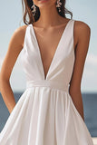 Ivoire Deep V-Neck Une Robe De Fiançailles Ligne-Haute-Basse