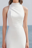 Robe midi de fiançailles en satin ivoire simple à col haut