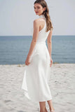 Robe midi de fiançailles en satin ivoire simple à col haut