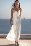 Robe longue de fiançailles à bretelles spaghetti ivoire scintillante à paillettes
