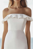 Robe de fiançailles midi simple ivoire à épaules dénudées avec volants