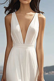 Ivoire en mousseline de soie fourreau col en V profond plage Maxi robe de fiançailles