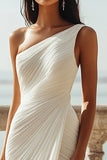Mousseline de soie ivoire une épaule Maxi gaine plage robe de fiançailles avec fente