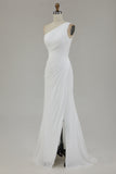 Mousseline de soie ivoire une épaule Maxi gaine plage robe de fiançailles avec fente