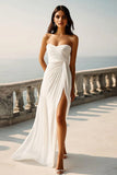 Mousseline de soie Sweetheart plage Ivoire fourreau Maxi robe de fiançailles avec fente