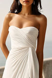 Mousseline de soie Sweetheart plage Ivoire fourreau Maxi robe de fiançailles avec fente