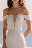 Robe de dîner maxi de répétition à paillettes ivoire scintillante avec fente