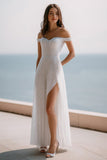 Robe de fiançailles à paillettes ivoire scintillante à épaules dénudées avec fente