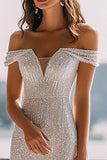 Robe de réception de mariage maxi sirène ivoire scintillante à paillettes