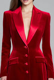 Robe blazer à revers en pointe en velours bordeaux