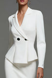 Robe blazer mi-longue à volants à revers crantés ivoire