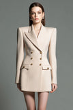 Robe blazer courte à revers en pointe à double boutonnage champagne