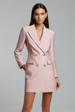 Robe blazer à double boutonnage à revers en pointe crayon rose