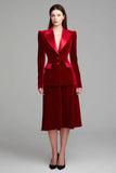 Velours bordeaux Peak Lapel Costumes d’affaires 2 pièces