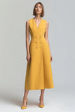Robe de travail midi à col en V jaune A Line