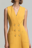Robe de travail midi à col en V jaune A Line