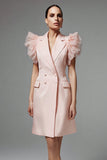 Robe de travail à revers en pointe rose à volants