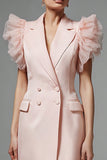 Robe de travail à revers en pointe rose à volants