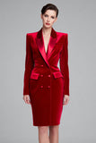 Robe de travail midi moulante en velours rouge