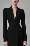 Robe de travail moulante à revers en satin noir