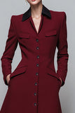 Col Col Bourgogne Midi Robe de travail en satin A Line