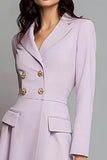 Robe de travail midi en satin lilas à revers crantés