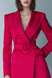 Robe courte de travail en satin fuchsia à revers en pointe