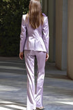 Costumes d’affaires en satin lilas 2 pièces à revers en pointe avec fleur