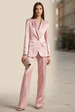 Costumes d’affaires 2 pièces en satin rose à revers crantés