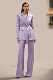 2 pièces lilas à revers en satin costumes d’affaires avec ceinture
