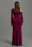 Robe longue formelle à rayures fourreau bordeaux à une épaule