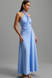 Robe longue formelle froncée bleu licol