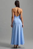 Robe longue formelle froncée bleu licol