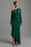 Robe formelle asymétrique vert foncé à une épaule
